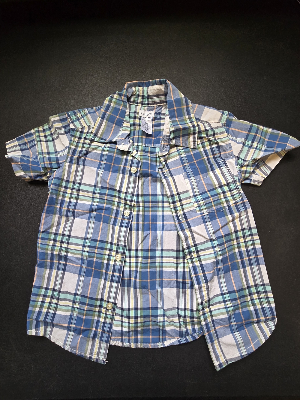 Carter's Blue, White & Green Plaid Short Sleeve Button-Down Shirt